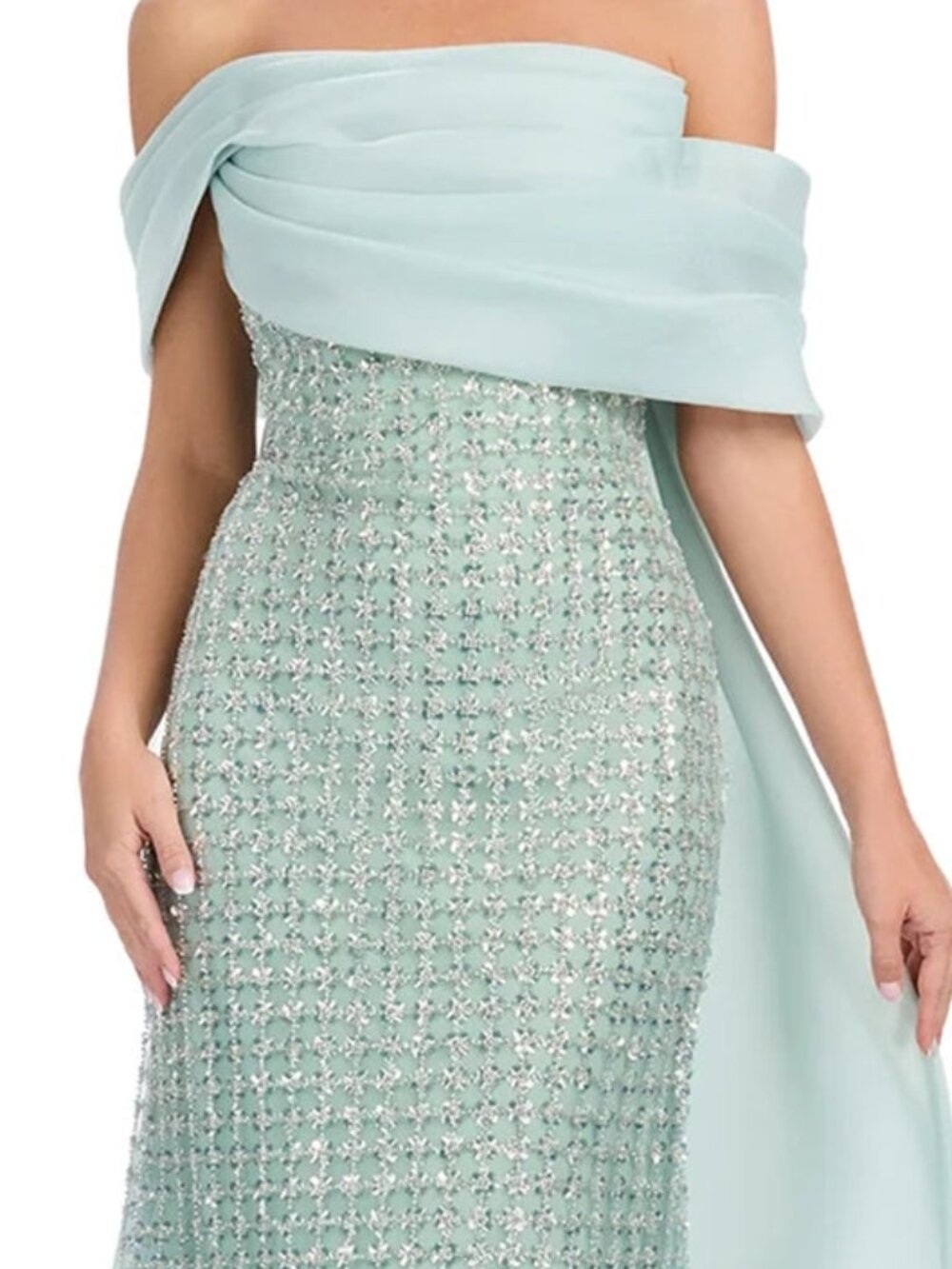 NWT Ashley Lauren 12020 Organza Cape Mother of the Bride Dress Sage size 16 - Picture 3 of 6